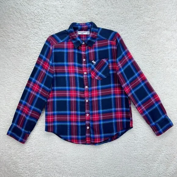 Abercrombie Kids Boys Shirt Plaid Long Sleeve Flannel Size 9/10 Button-Up Logo - Picture 1 of 10